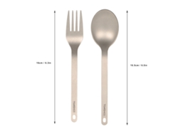 Juego De Cubiertos De Titanio Tomshoo, Tenedor Y Cuchara Con Mosquetón Y Bolsa Para Uso En Camping Y En El Hogar.