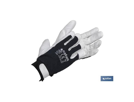 Guante vacuno dorso tela + velcro t-10 caja 12 unid.