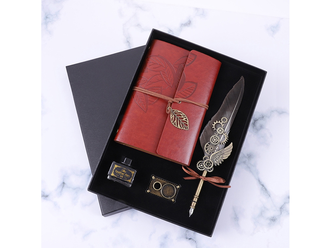 Cuaderno de regalo con diseño de pluma de pájaro vintage para caligrafía.