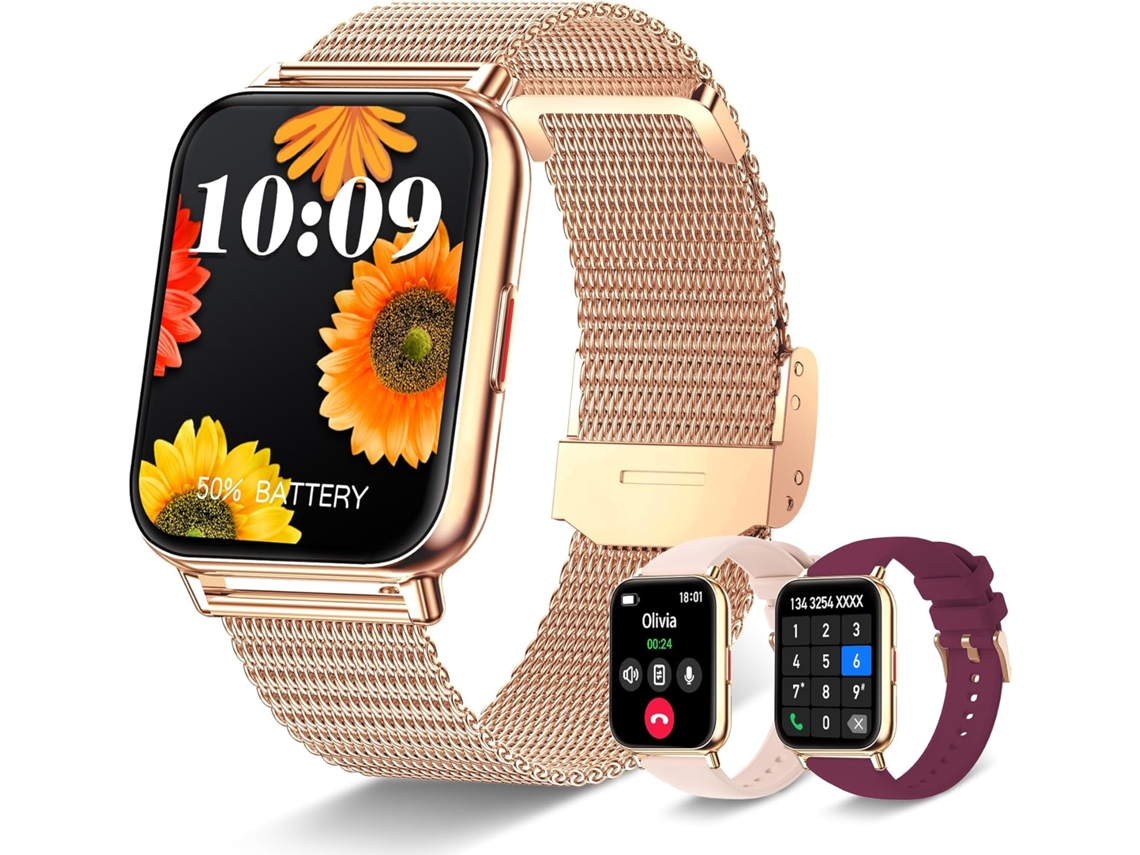Chennnls Reloj Inteligente 1.7 En Hd Pantalla Táctil Completa Rastreador De Ejercicios A Prueba De Agua-oro Rosa + Borgoña Y Rosa