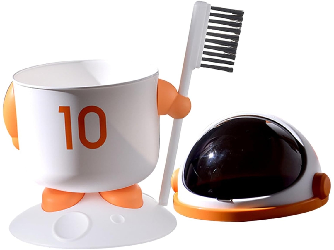 Mini Papelera De Escritorio Con Forma De Astronauta Naranja, Con Tapa Y Cepillo, Papelera Compacta Y Creativa.