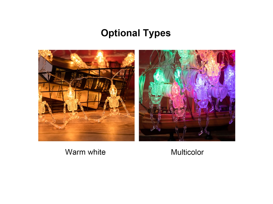Rebe-luces De Cadena Con 20leds Diseño Calaveras 3 Metros Modo Brillo Constante Operadas Por 2 Pilas Aa Para Halloween Fiesta Decoración Hogar Regalo
