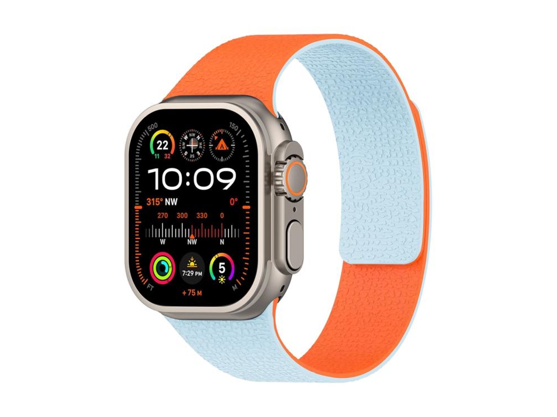 Bracelete Para Apple Watch 42/41/40/38mm - Silicone Magnético Com Textura De Lichia | Padrão Color Blocos Laranja + Azul