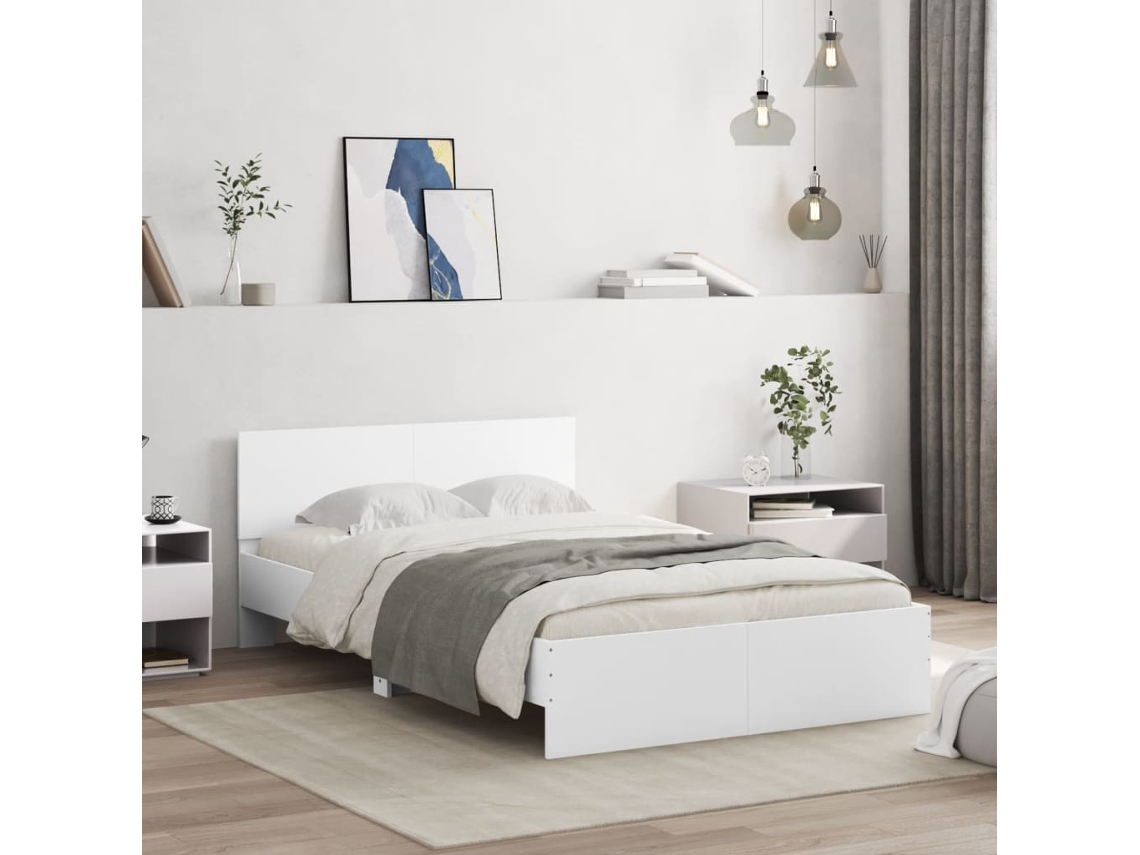Estructura De Cama Con Cabecero Y Luces Led Blanco 135x190 Cm