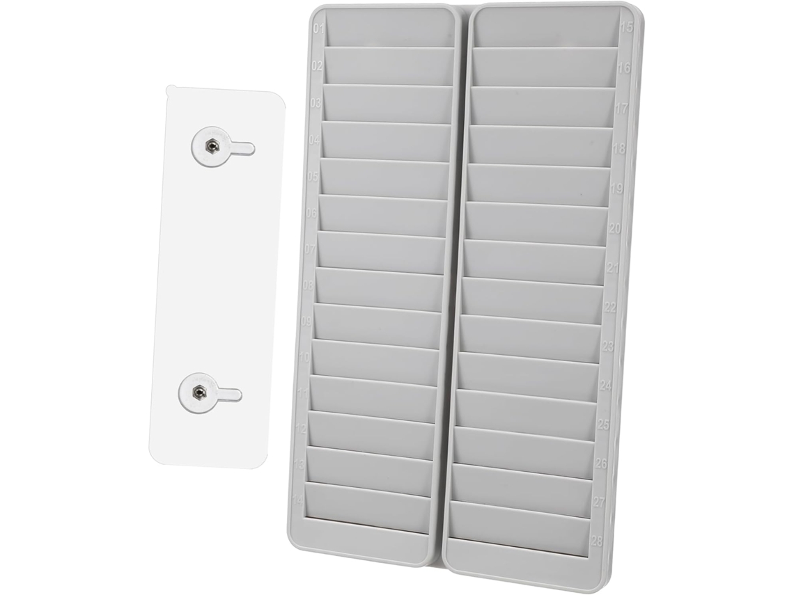 Soporte de pared para tarjetas con compartimentos, fácil de instalar y reutilizable, ideal para la oficina.