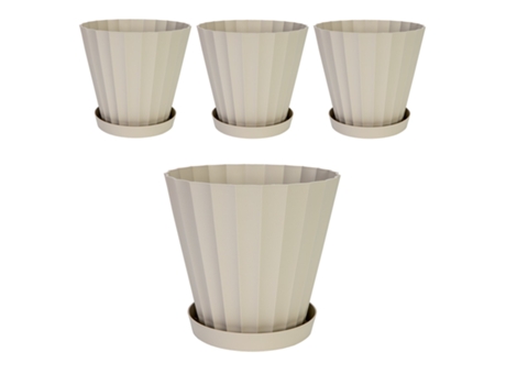 Macetas para Plantas PLASTIKEN Redonda con Platos Incluidos (4 Un - 5L - Blanco - 22 x 22 x 20 cm)