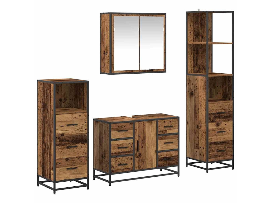 Maison Exclusive - Juego De Muebles De Baño Con Cajón 4 Pcs Madera Vieja