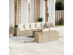 Conjunto de sofá de jardín de 9 piezas con cojines, mimbre sintético beige, Dkd Home Decor