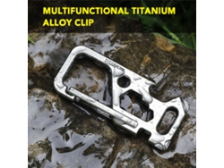 Herramienta multiusos de titanio con abrelatas y llave para bicicleta.