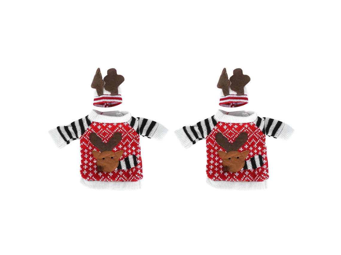 2 Piezas/caja Suéter De Punto Para Botella De Vino Elfo Navideño Lindo Decoración De Fiesta
