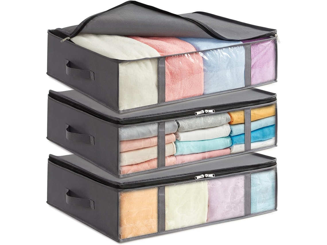 Bolsa De Almacenamiento Para Mesita De Noche - 3 Unidades, 40 Litros Cada Una - Con Tapa - Gris