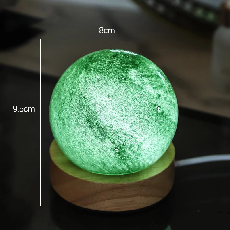 (Lámpara Verde Simple) Lámpara Exclusiva en Forma de Bola de Cristal 3D con Proyección de Galaxias y Planetas, Alimentada por USB