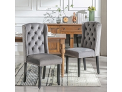 Juego de 6 sillas de comedor de terciopelo con patas de roble, tapizado abotonado, tiradores cromados y detalles tachonados. Silla de dormitorio.