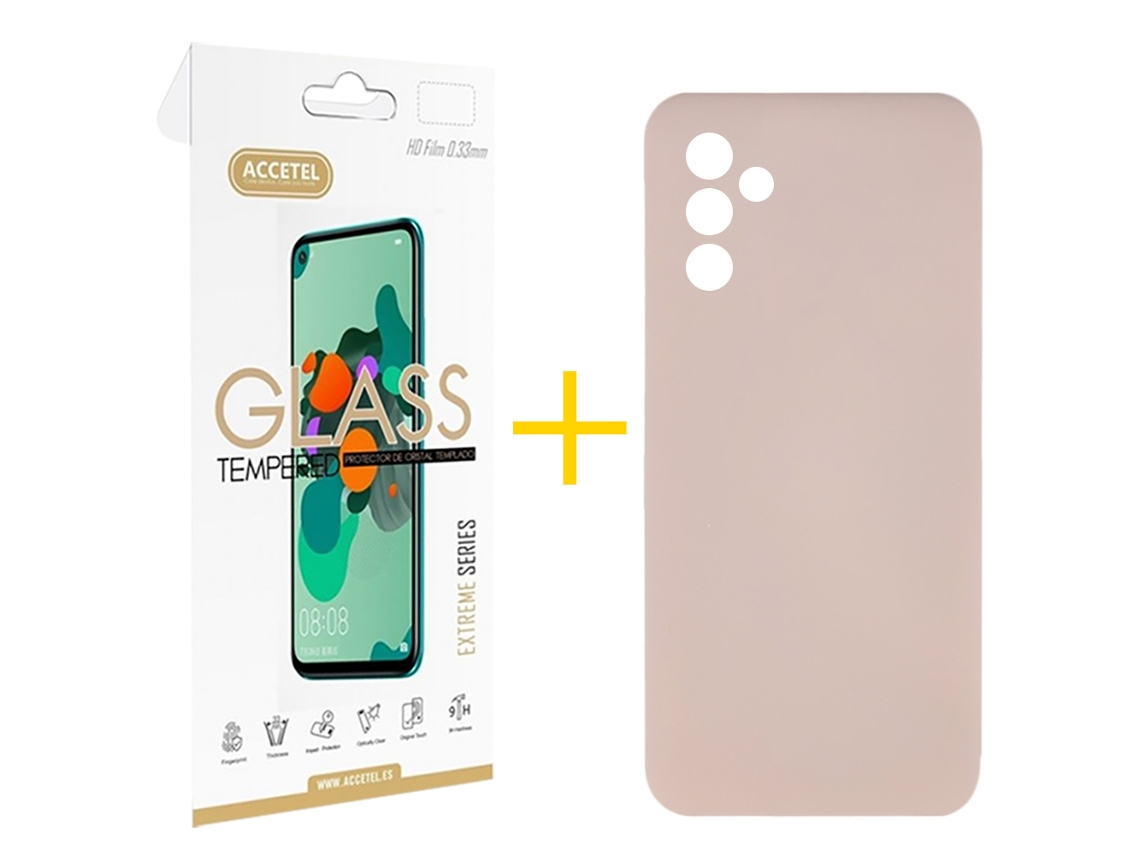 Pack 1 X Película De Vidrio Templado 2.5d Funda Accetel Para Samsung Galaxy A05s 5g Silicona Líquida Rosa