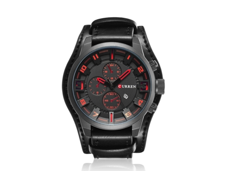 Relojes para Hombres Reloj Impermeable para Hombres Relojes de Pulsera de Cuarzo de Moda Calendario con Correa de Cuero-Concha Negra roja LUUCOZK
