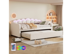 Daybettt, sofá cama de 90 x 200 cm con cama extraíble, sofá cama, cama individual (sin colchón), terciopelo, luz ambiental que cambia de color, mando a distancia