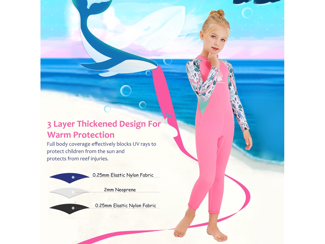 Mali traje de Mergulho para Meninas de Manga Longa com Zíper Costas Quick Dry para Esportes Aquáticos