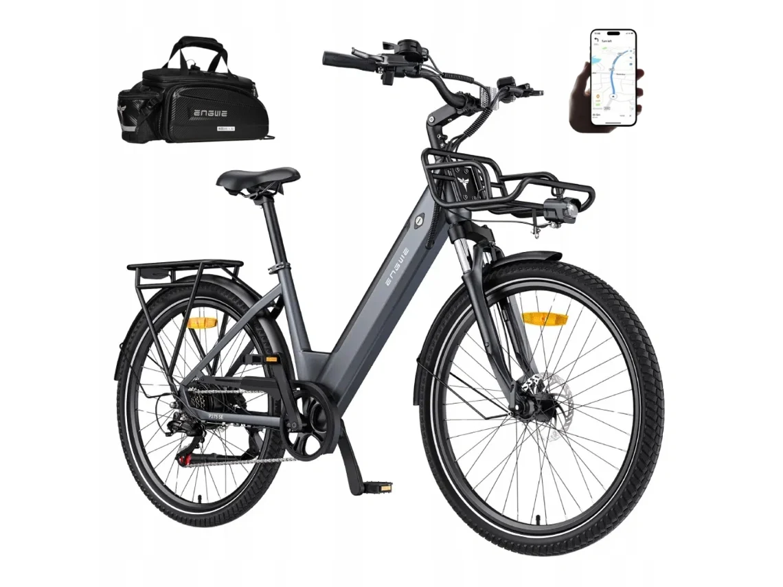 Bicicleta eléctrica Engwe P275 Se 250w 25 km/h con autonomía de 100 km, sensor de par inteligente y control mediante aplicación.