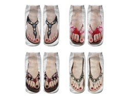 4 Pares De Calcetines Tobilleros Para Mujer Con Divertido Estampado 3d, Estilo Chanclas, Calzado Casual/deportivo.