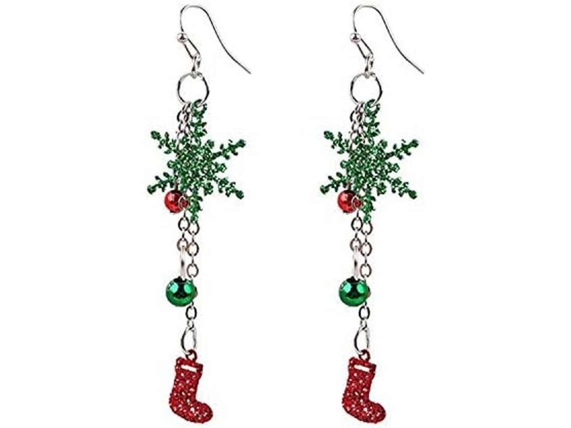 Pendientes Colgantes Con Forma De Calcetín Navideño Y Copos De Nieve En Metal Hipoalergénico