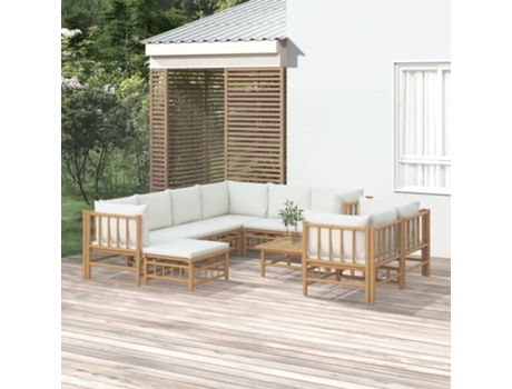 MAISON EXCLUSIVE Set de muebles de jardín 10 piezas bambú y cojines blanco crema