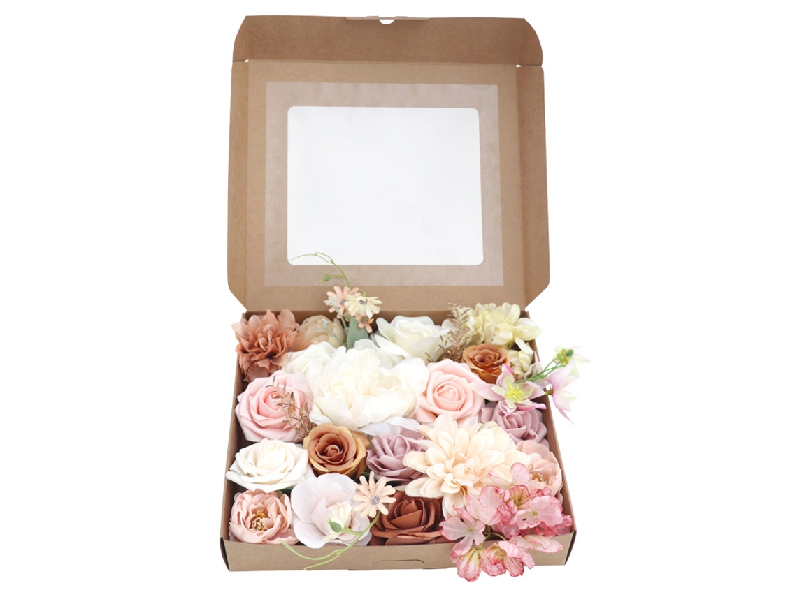 KOFIHETY Caja de flores artificiales para boda caja de regalo raíz de loto rosa + champán