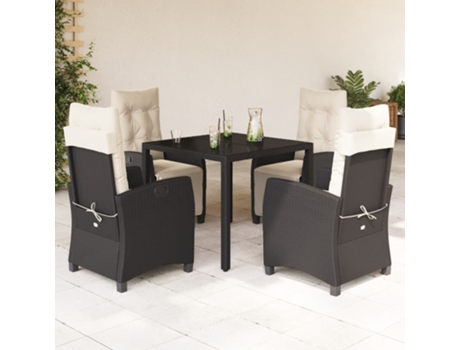 Conjunto 5 de muebles jardín VIDAXL con cojines ratán sintético negro