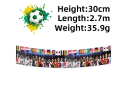 Bandera decorativa creada para celebrar la Copa Mundial de 2026, con estrellas del fútbol y banderas nacionales impresas en ella.