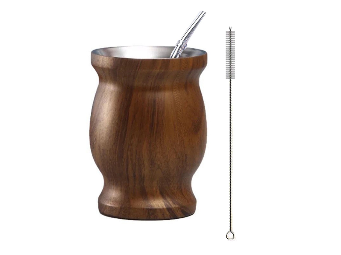 Xícara de Mate de 240 Ml, Aço Inoxidável 304, Design de Parede Dupla, Estilo Argentino. MDUG (marrom)