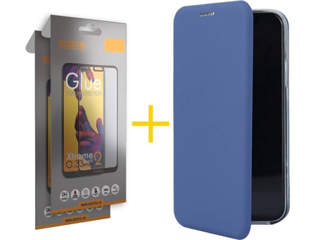 Kit Funda + Protector de Pantalla Apple iPhone 11 Pro Max ACCETEL Flip Cover 0402 Azul