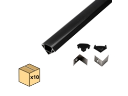 Pack x10 Perfil de Aluminio Negro de Esquina Para Tira Led 2 m Con Tapa Traslúcida negra 18,2x18,2mm JANDEI