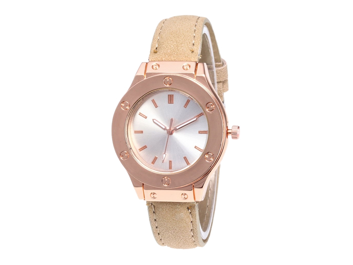 Reloj De Pulsera Unisex De Moda Con Correa De Cuero Pu Y Dial Redondo Analógico (beige)