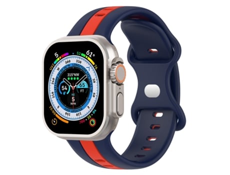 Correa de reloj de silicona bicolor con hebilla de mariposa para Apple Watch Ultra 49 mm (azul medianoche + rojo)