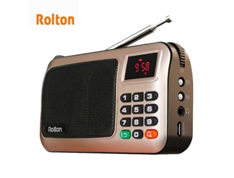 Radio Rolton W405 Mini reproductor de música MP3 digital Altavoz de Fm portátil Reproductor de disco USB Tf con linterna Oro