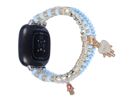 Correa metal + ágata manos colgante decoración perlas ágata para Fitbit Versa 3/Sense - azul