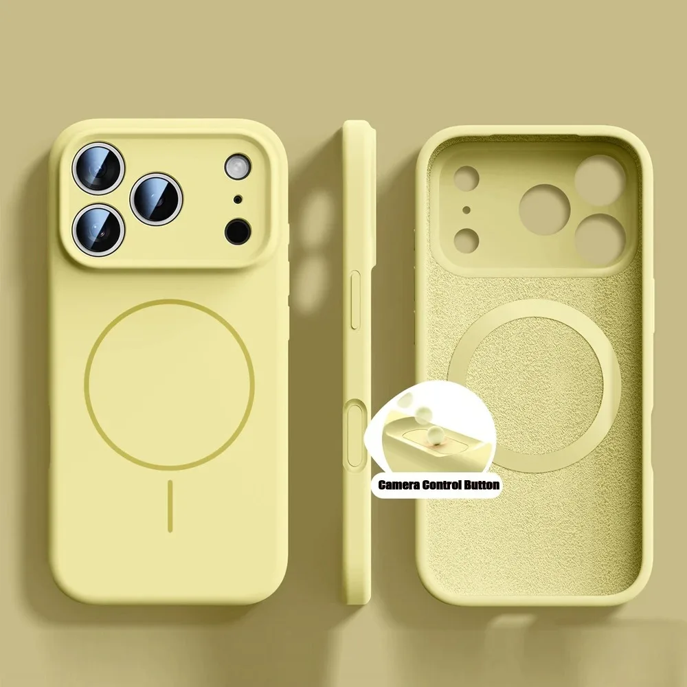 (iphone 15 Pro Max Amarillo) Funda Protectora Magnética De Silicona Líquida Para Iphone, Funda Blanda Original