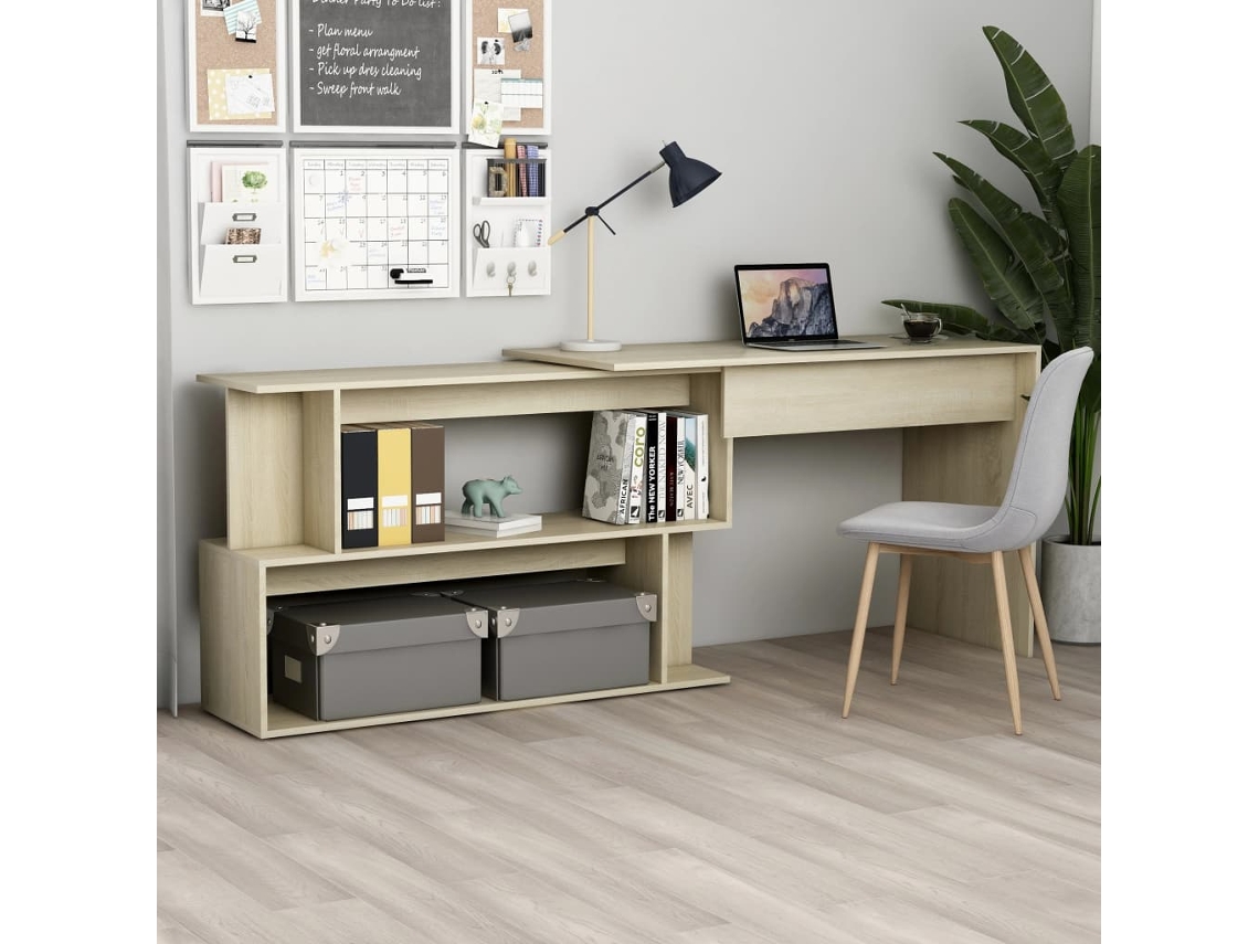 Escritorio | Mesa | Escritorio de esquina fabricado en madera de roble de Sonoma.
