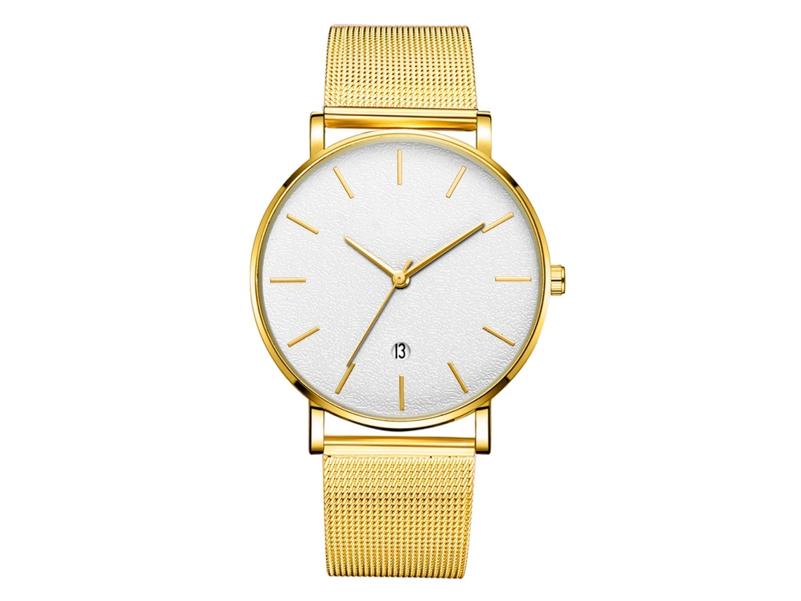 Reloj De Pulsera Analógico De Cuarzo Con Dial Redondo De Moda (cinta Oro, Caja Oro, Espejo Blanco, Agujas Oro)