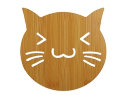 Adorable bandeja para servir con forma de gato, madera de bambú, diseño único para un elegante complemento en la encimera.