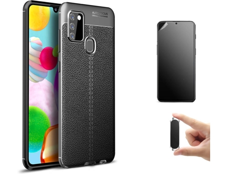 Kit Carcasa, Protector Y Soporte Samsung A21S Ultimatte Rugged Leather Negro