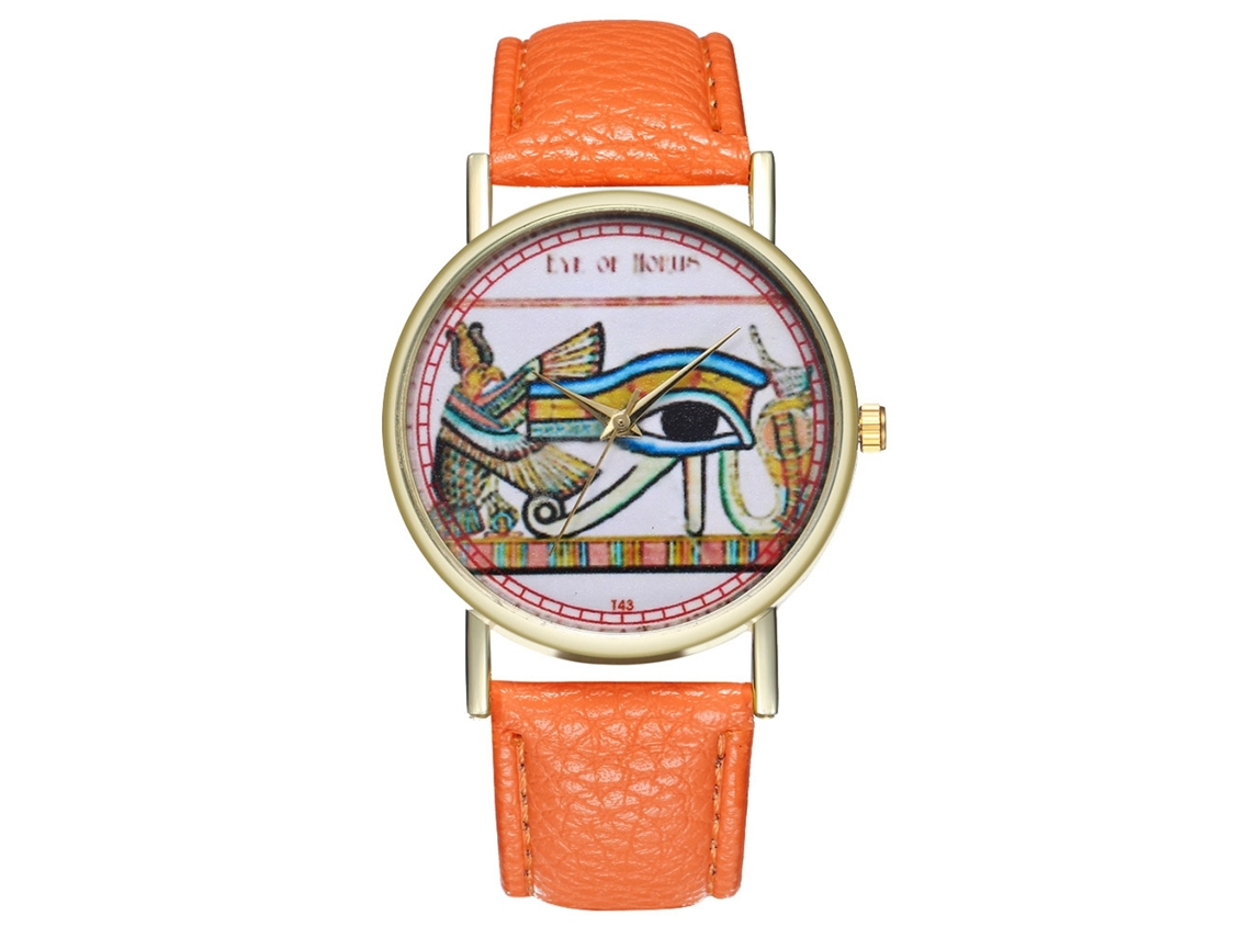 Reloj Casual Unisex Con Correa De Cuero Sintético Y Movimiento De Cuarzo Naranja.