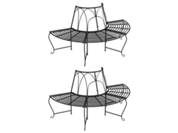 Lovely Home Banco de Árbol Semicircular 2 Pcs Ø159 Cm Acero Negro