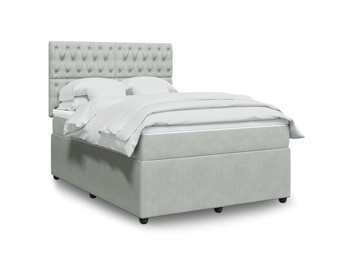 Cama Box Spring Con Colchón Terciopelo Gris Claro 160x200 Cm