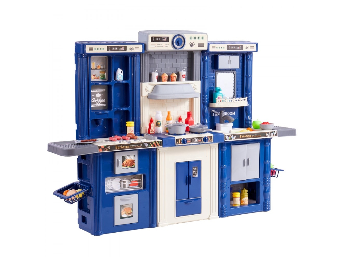 Juego de Cocina Infantil Tekmaquinas 3 en 1 Azul con 74 Piezas, Modular, con Luz y Sonido