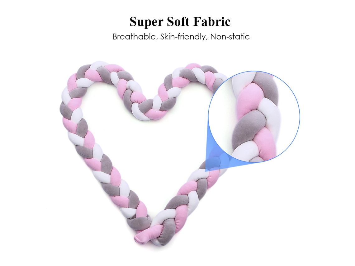 Protector de cuna de felpa trenzada con nudos, hecho a mano, transpirable, para niños y niñas, blanco.