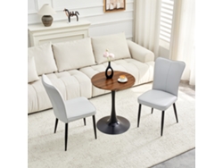 Conjunto De Mesa De Mdf (60 Cm) Con 2 Sillas De Pu Gris Claro.