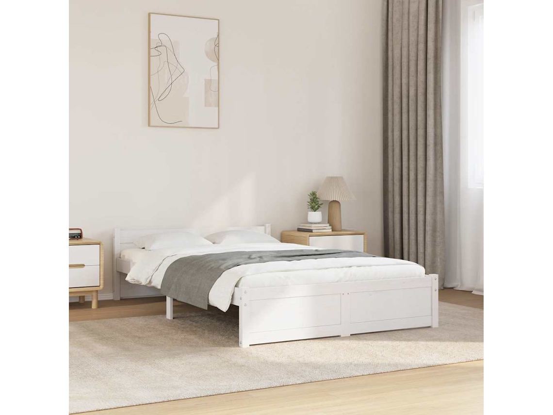 Estructura De Cama Sin Colchón Madera Maciza Blanco 120x190 Cm