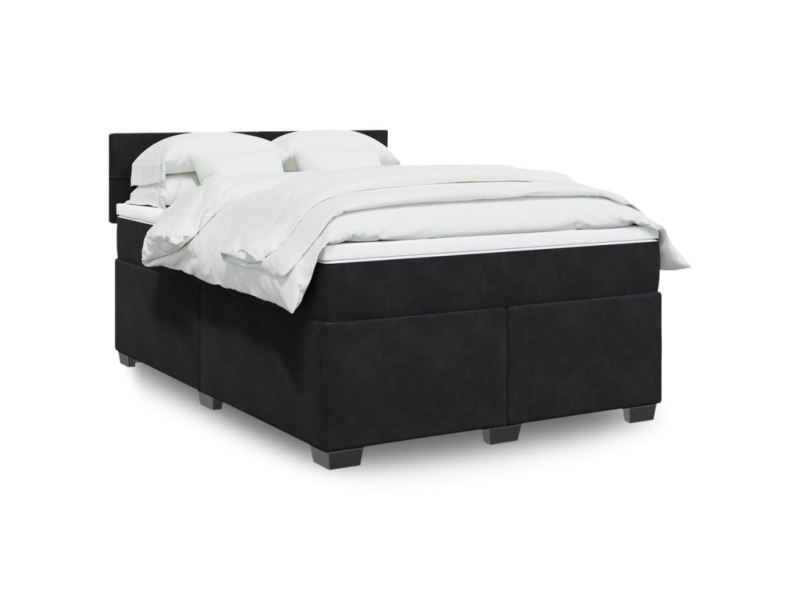 Cama Box Spring Con Colchón Terciopelo Negro 160x200 Cm