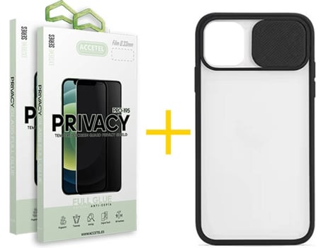Kit Carcasa y Protector Cristal 2X Privacy Iphone 12 Pro Max Accetel Protection Cámara Negro