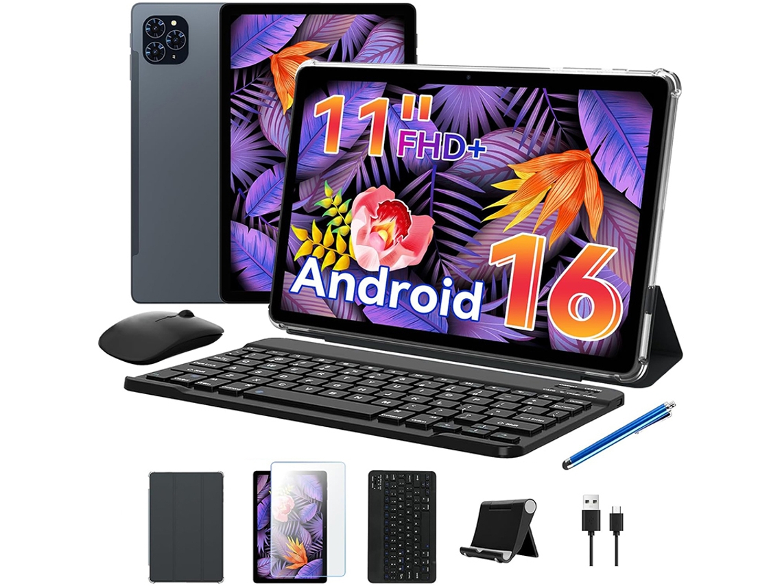 Tablet Kingrid T90 11'' FHD, Ram 24gb Rom128gb Sd 2 Tb, Android 15, 8000 Mah, Gemini Al, con Teclado, Funda, Stcylet, Ratón